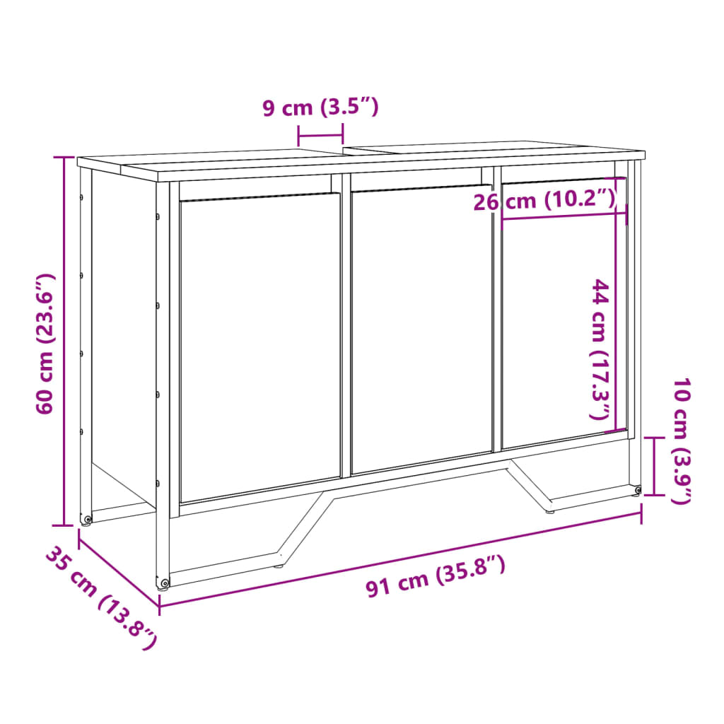 Wastafelkast 91x35x60 cm bewerkt hout bruin eikenkleurig is nu te koop bij PeponiXL, paradijselijk wonen!