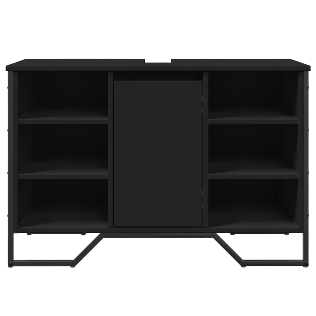 Wastafelkast 91x35x60 cm bewerkt hout zwart is nu te koop bij PeponiXL, paradijselijk wonen!