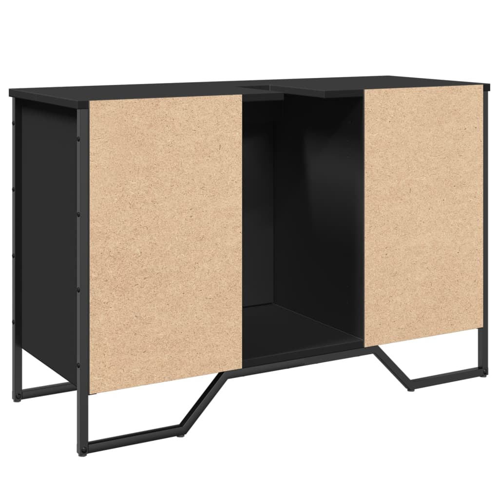Wastafelkast 91x35x60 cm bewerkt hout zwart is nu te koop bij PeponiXL, paradijselijk wonen!