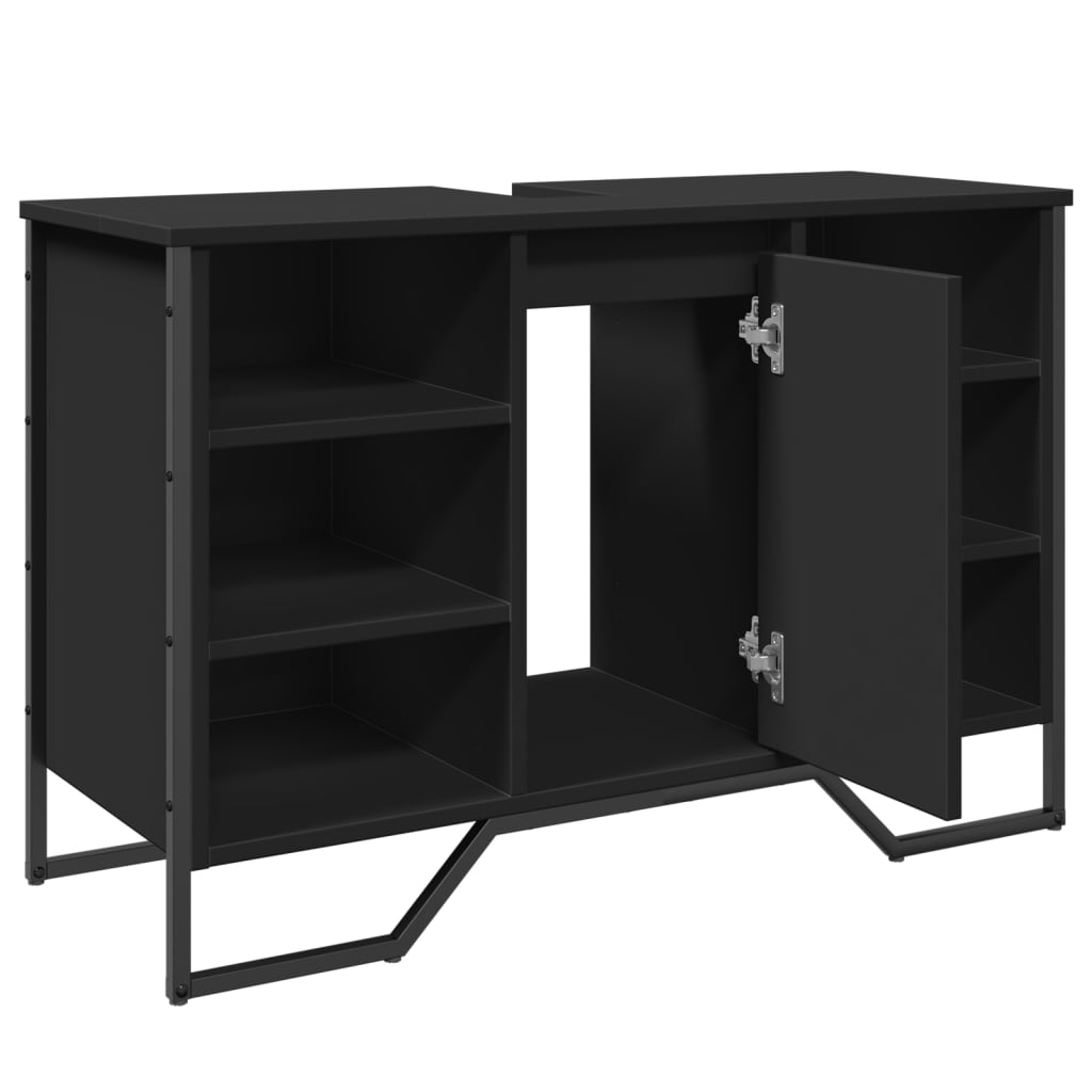 Wastafelkast 91x35x60 cm bewerkt hout zwart is nu te koop bij PeponiXL, paradijselijk wonen!