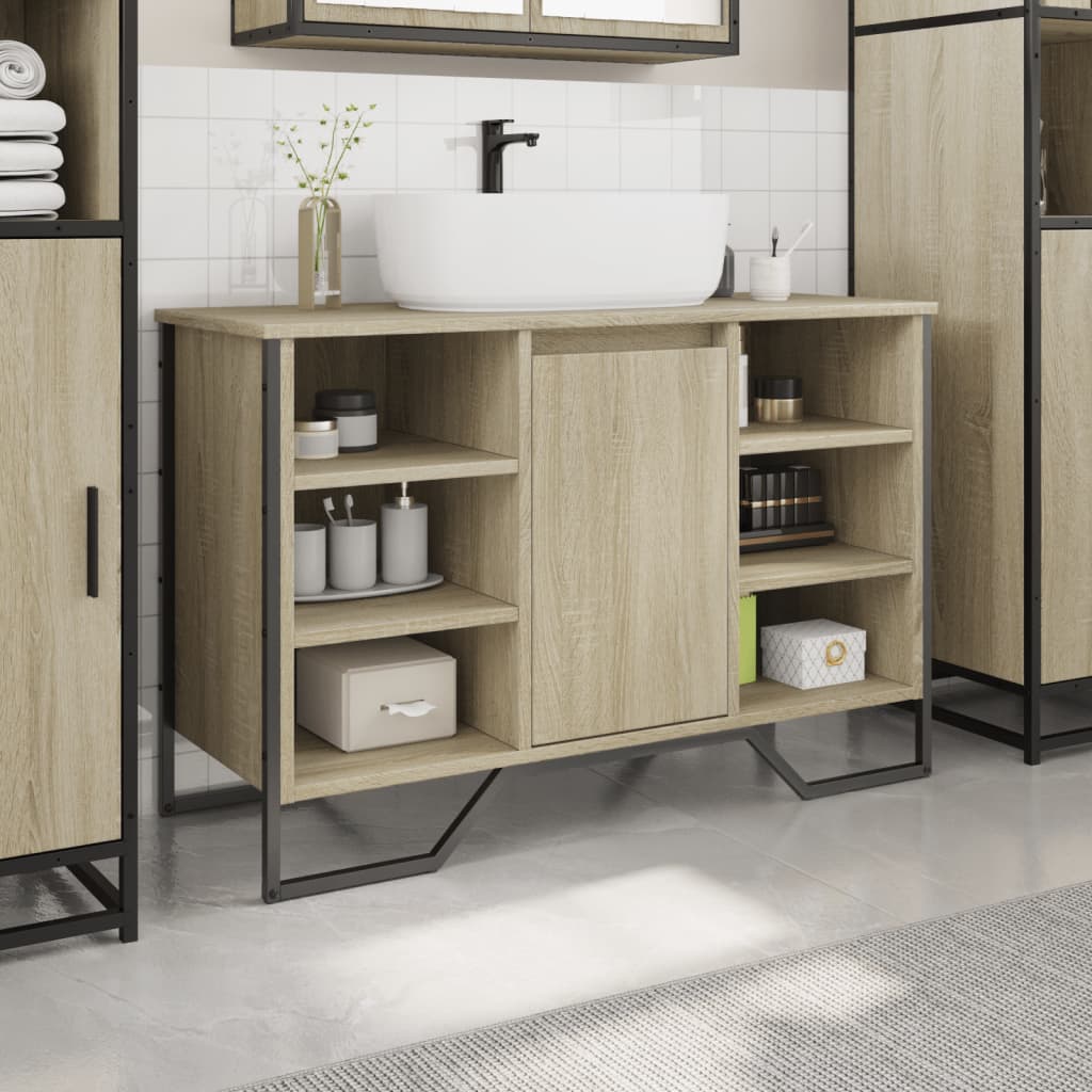 Wastafelkast 91x35x60 cm bewerkt hout sonoma eikenkleurig is nu te koop bij PeponiXL, paradijselijk wonen!