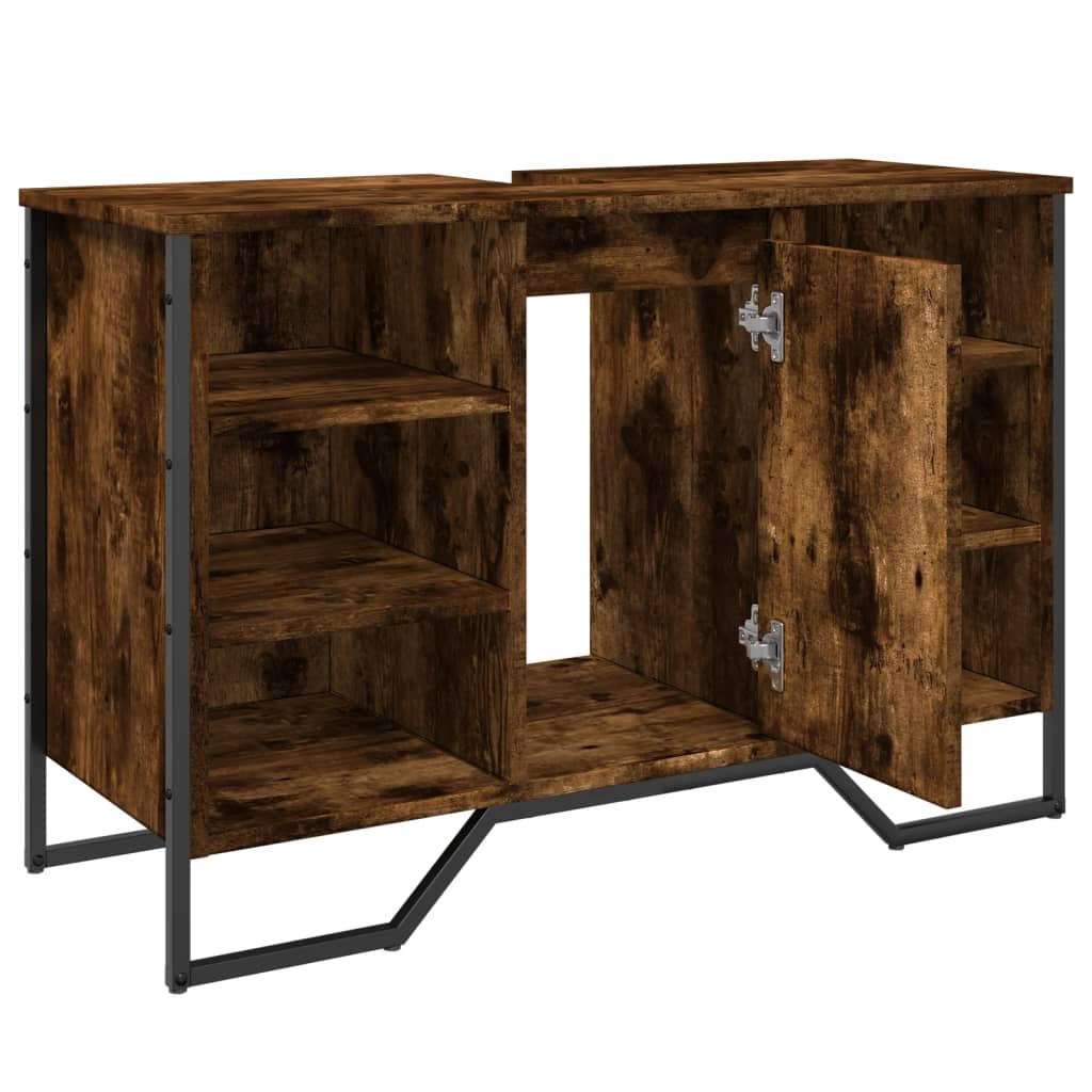 Wastafelkast 91x35x60 cm bewerkt hout gerookt eikenkleurig is nu te koop bij PeponiXL, paradijselijk wonen!