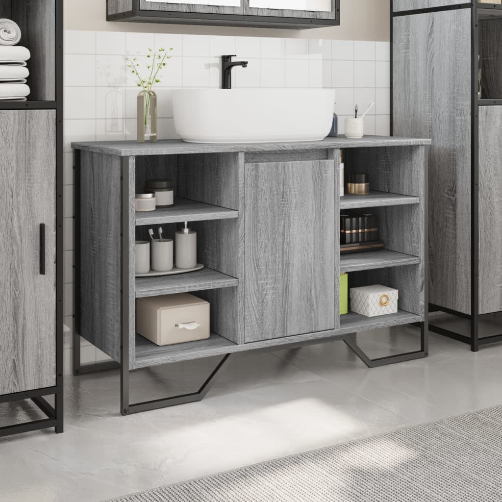 Wastafelkast 91x35x60 cm bewerkt hout grijs sonoma eikenkleurig is nu te koop bij PeponiXL, paradijselijk wonen!
