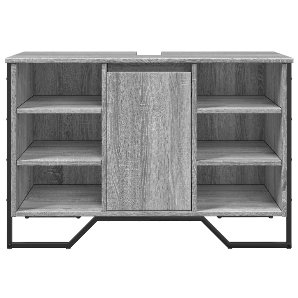 Wastafelkast 91x35x60 cm bewerkt hout grijs sonoma eikenkleurig is nu te koop bij PeponiXL, paradijselijk wonen!