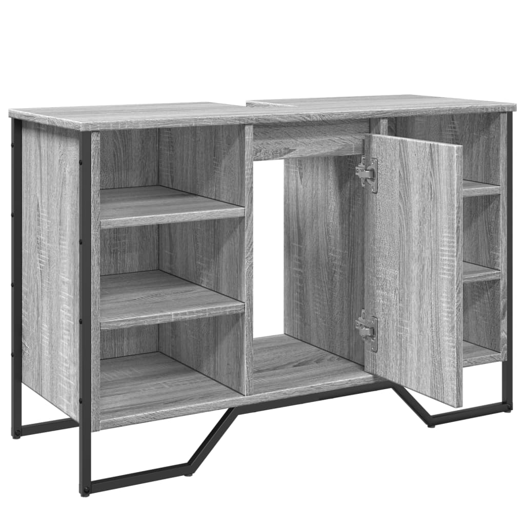 Wastafelkast 91x35x60 cm bewerkt hout grijs sonoma eikenkleurig is nu te koop bij PeponiXL, paradijselijk wonen!