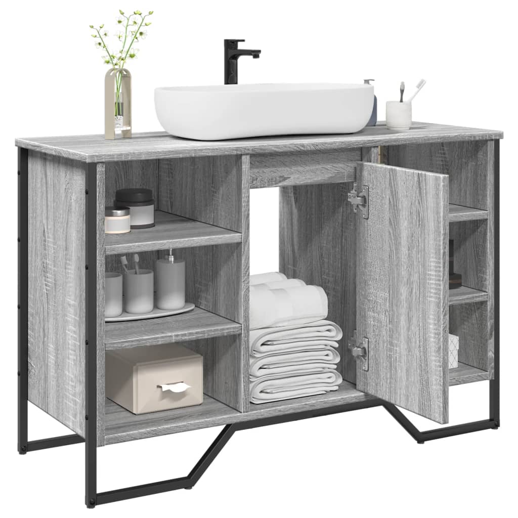 Wastafelkast 91x35x60 cm bewerkt hout grijs sonoma eikenkleurig is nu te koop bij PeponiXL, paradijselijk wonen!