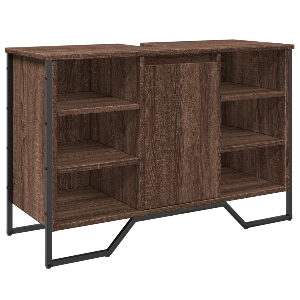 Wastafelkast 91x35x60 cm bewerkt hout bruin eikenkleurig is nu te koop bij PeponiXL, paradijselijk wonen!