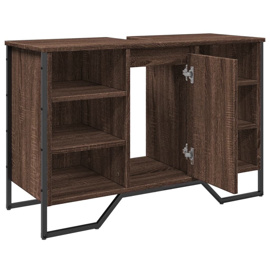 Wastafelkast 91x35x60 cm bewerkt hout bruin eikenkleurig is nu te koop bij PeponiXL, paradijselijk wonen!