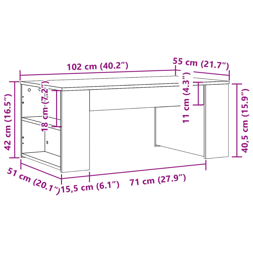 Salontafel 102x55x42 cm bewerkt hout betongrijs is nu te koop bij PeponiXL, paradijselijk wonen!