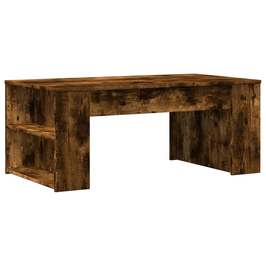 Salontafel 102x55x42 cm bewerkt hout gerookt eikenkleurig is nu te koop bij PeponiXL, paradijselijk wonen!