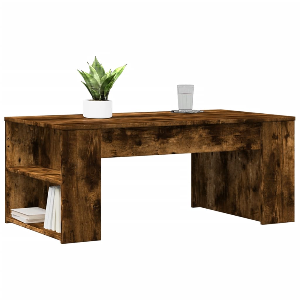 Salontafel 102x55x42 cm bewerkt hout gerookt eikenkleurig is nu te koop bij PeponiXL, paradijselijk wonen!
