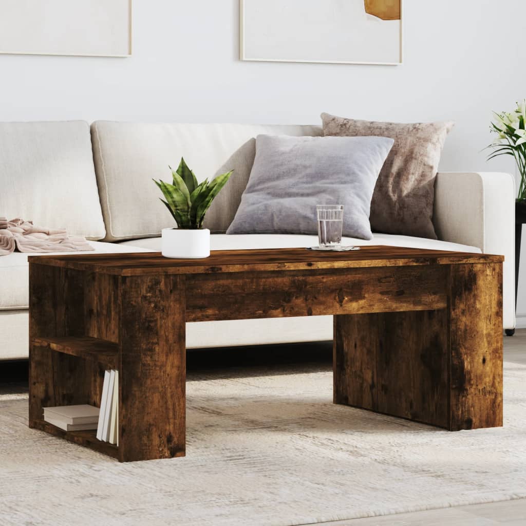 Salontafel 102x55x42 cm bewerkt hout gerookt eikenkleurig is nu te koop bij PeponiXL, paradijselijk wonen!