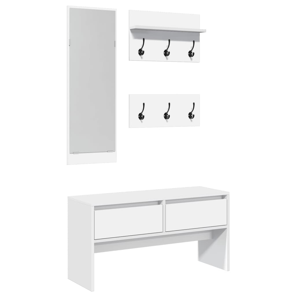 4-delige Garderobe set bewerkt hout wit is nu te koop bij PeponiXL, paradijselijk wonen!
