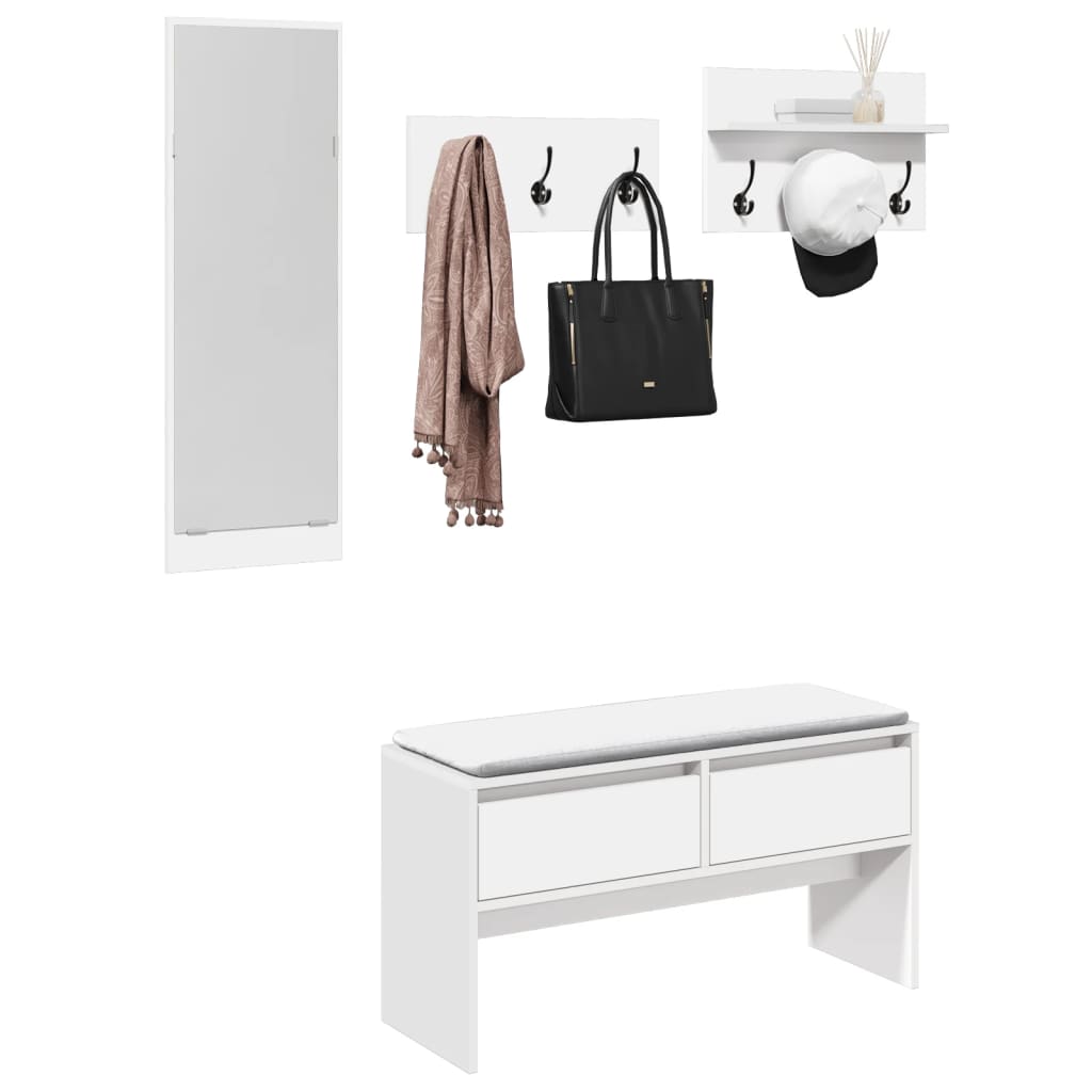 4-delige Garderobe set bewerkt hout wit is nu te koop bij PeponiXL, paradijselijk wonen!
