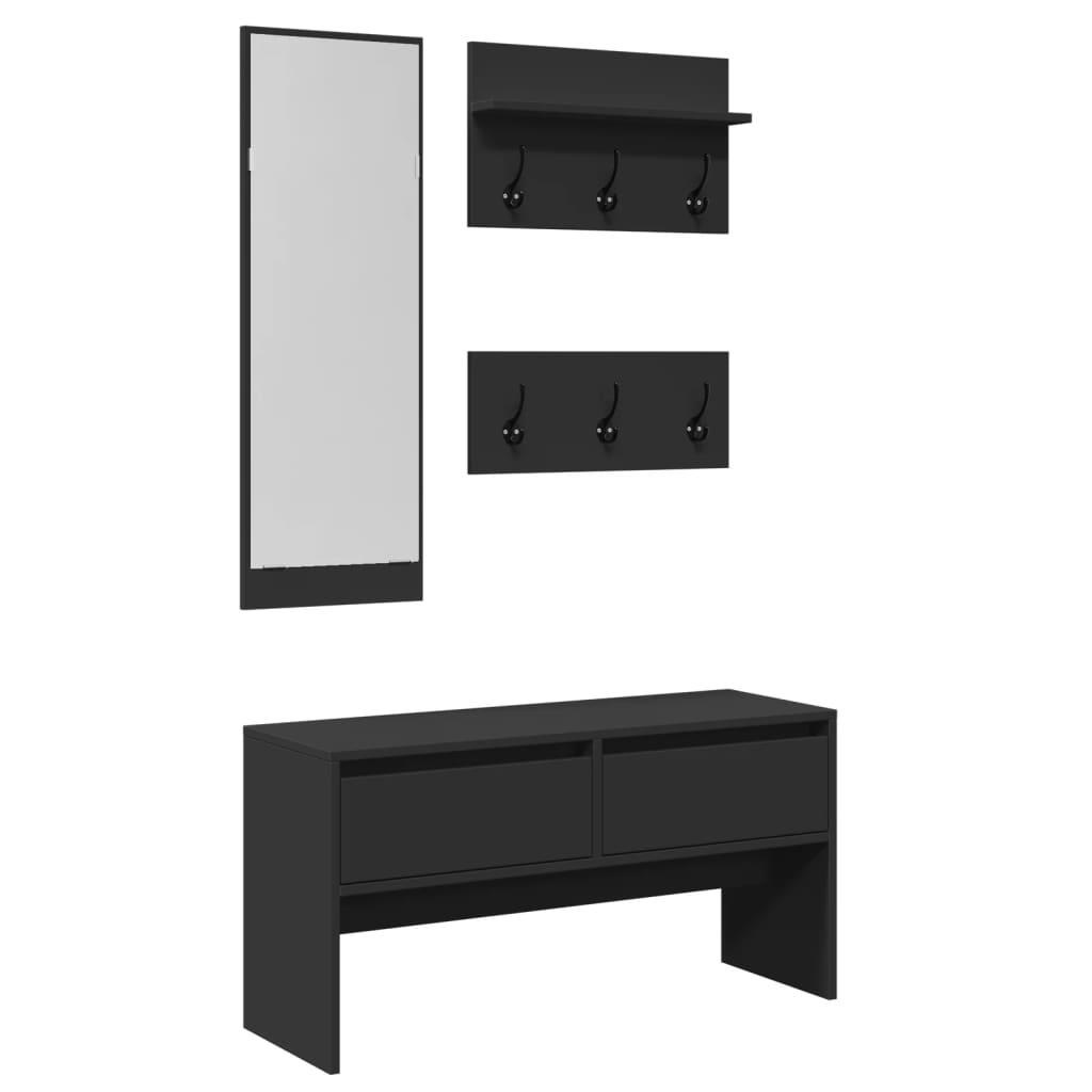 4-delige Garderobe set bewerkt hout zwart is nu te koop bij PeponiXL, paradijselijk wonen!