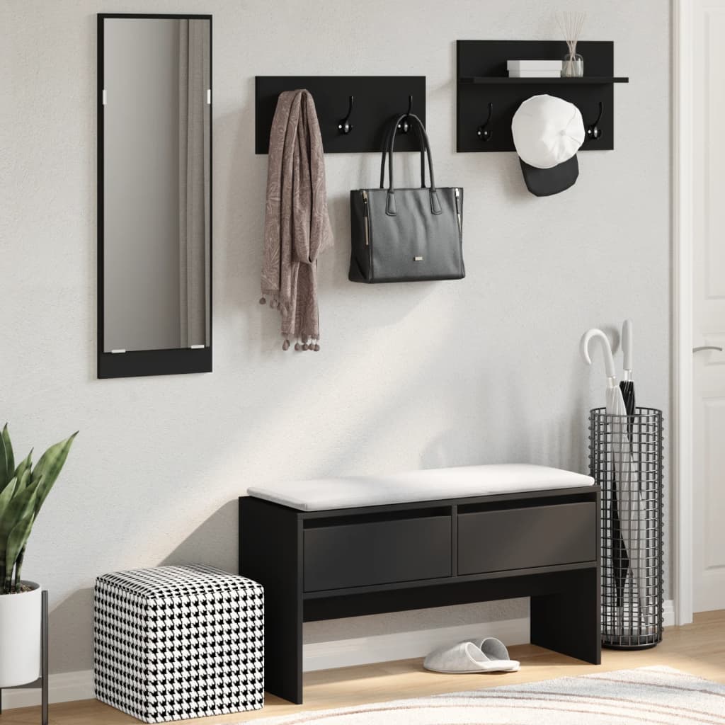 4-delige Garderobe set bewerkt hout zwart is nu te koop bij PeponiXL, paradijselijk wonen!