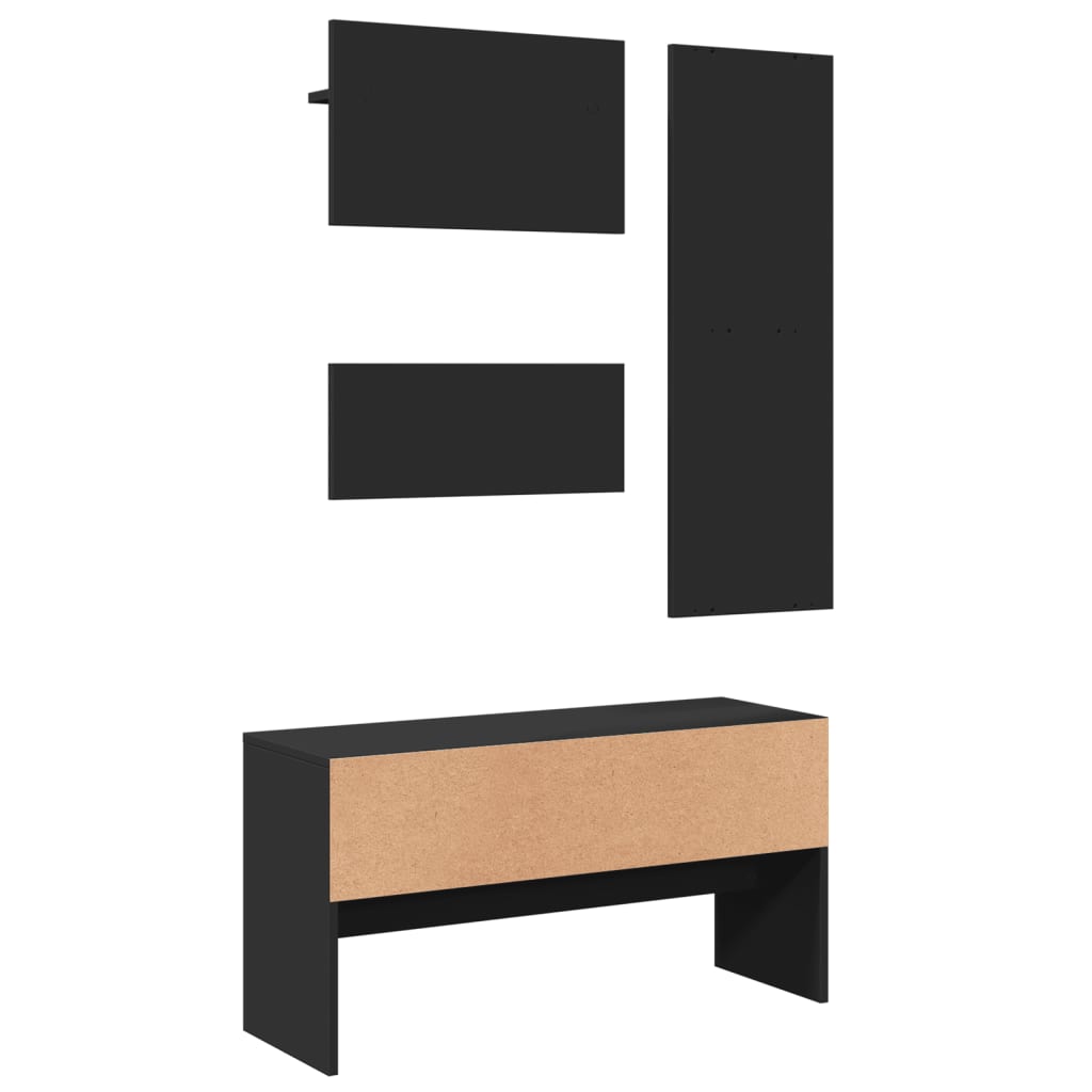 4-delige Garderobe set bewerkt hout zwart is nu te koop bij PeponiXL, paradijselijk wonen!