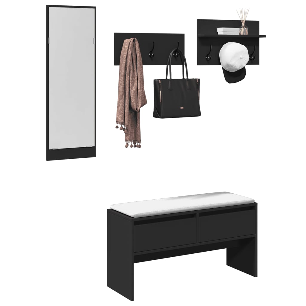 4-delige Garderobe set bewerkt hout zwart is nu te koop bij PeponiXL, paradijselijk wonen!