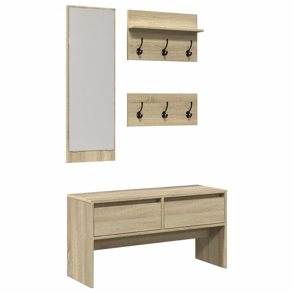 4-delige Garderobe set bewerkt hout sonoma eikenkleurig is nu te koop bij PeponiXL, paradijselijk wonen!
