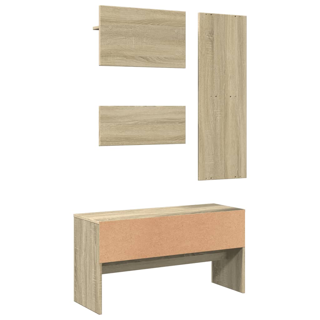 4-delige Garderobe set bewerkt hout sonoma eikenkleurig is nu te koop bij PeponiXL, paradijselijk wonen!