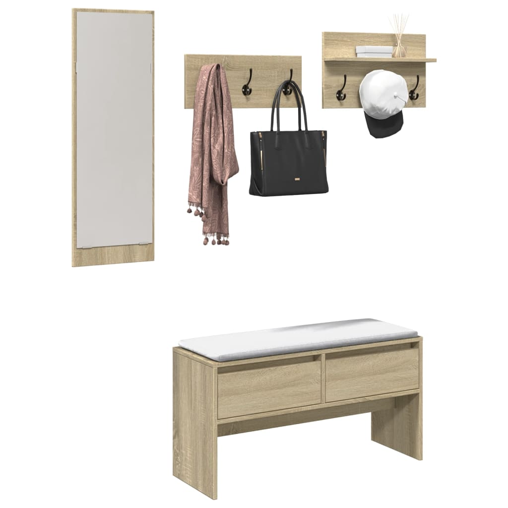 4-delige Garderobe set bewerkt hout sonoma eikenkleurig is nu te koop bij PeponiXL, paradijselijk wonen!