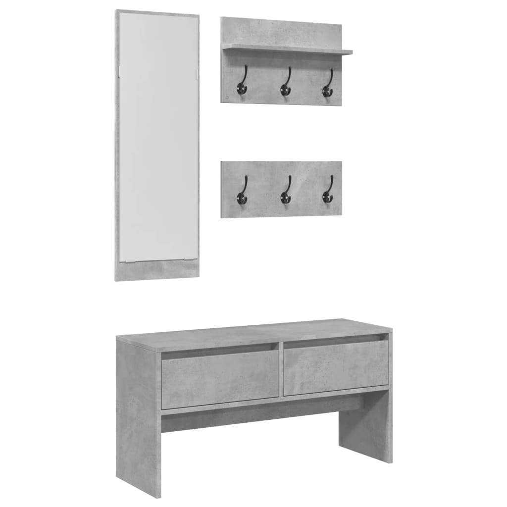 4-delige Garderobe set bewerkt hout betongrijs is nu te koop bij PeponiXL, paradijselijk wonen!
