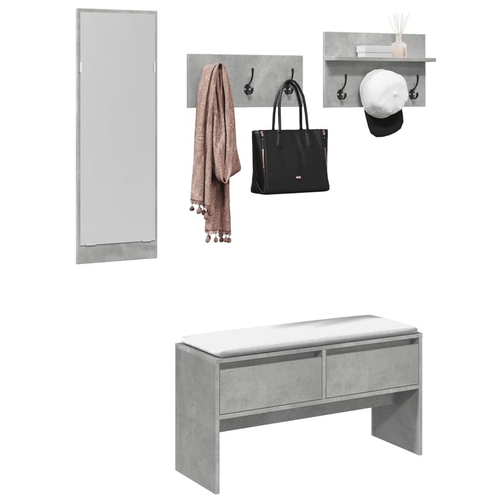 4-delige Garderobe set bewerkt hout betongrijs is nu te koop bij PeponiXL, paradijselijk wonen!