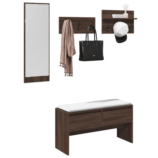 4-delige Garderobe set bewerkt hout bruin eikenkleurig is nu te koop bij PeponiXL, paradijselijk wonen!