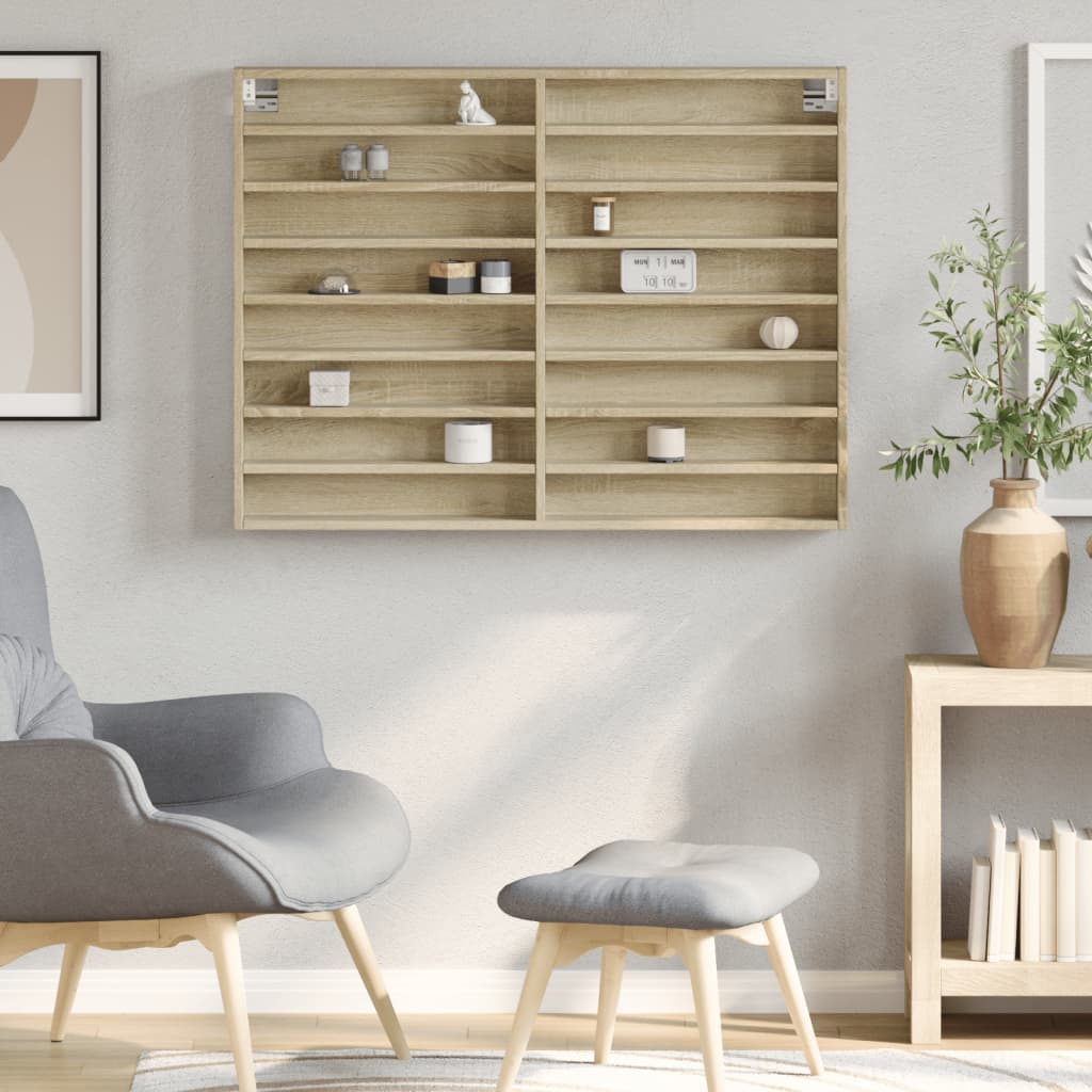 Vitrinekast 100x8,5x75 cm bewerkt hout sonoma eikenkleurig is nu te koop bij PeponiXL, paradijselijk wonen!