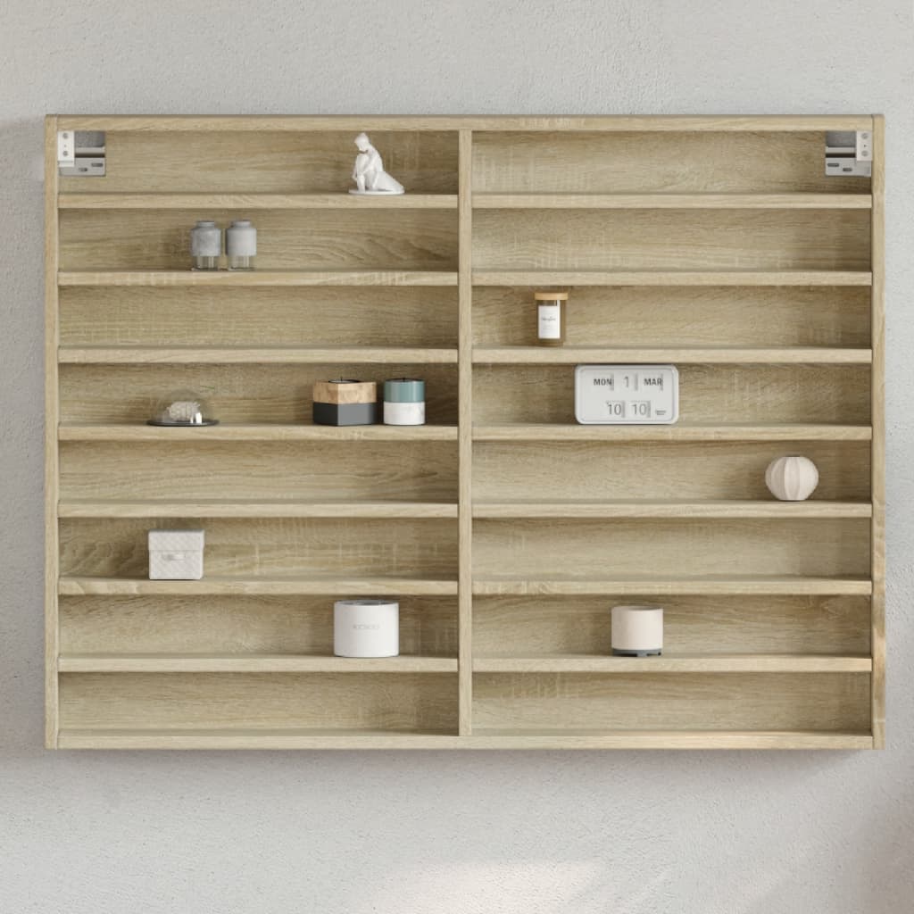 Vitrinekast 100x8,5x75 cm bewerkt hout sonoma eikenkleurig is nu te koop bij PeponiXL, paradijselijk wonen!