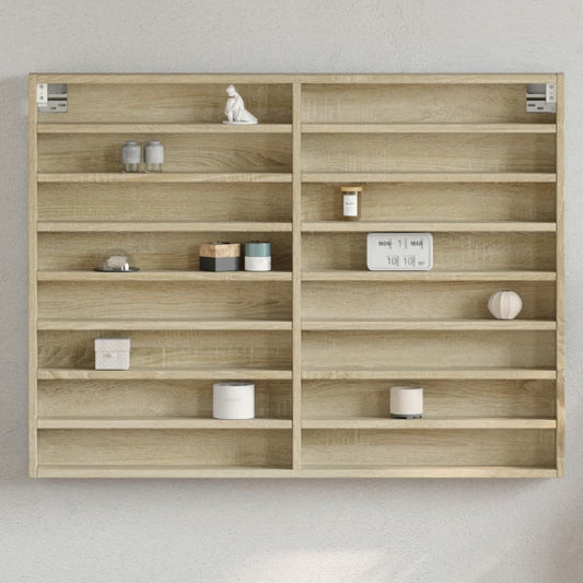 Vitrinekast 100x8,5x75 cm bewerkt hout sonoma eikenkleurig is nu te koop bij PeponiXL, paradijselijk wonen!