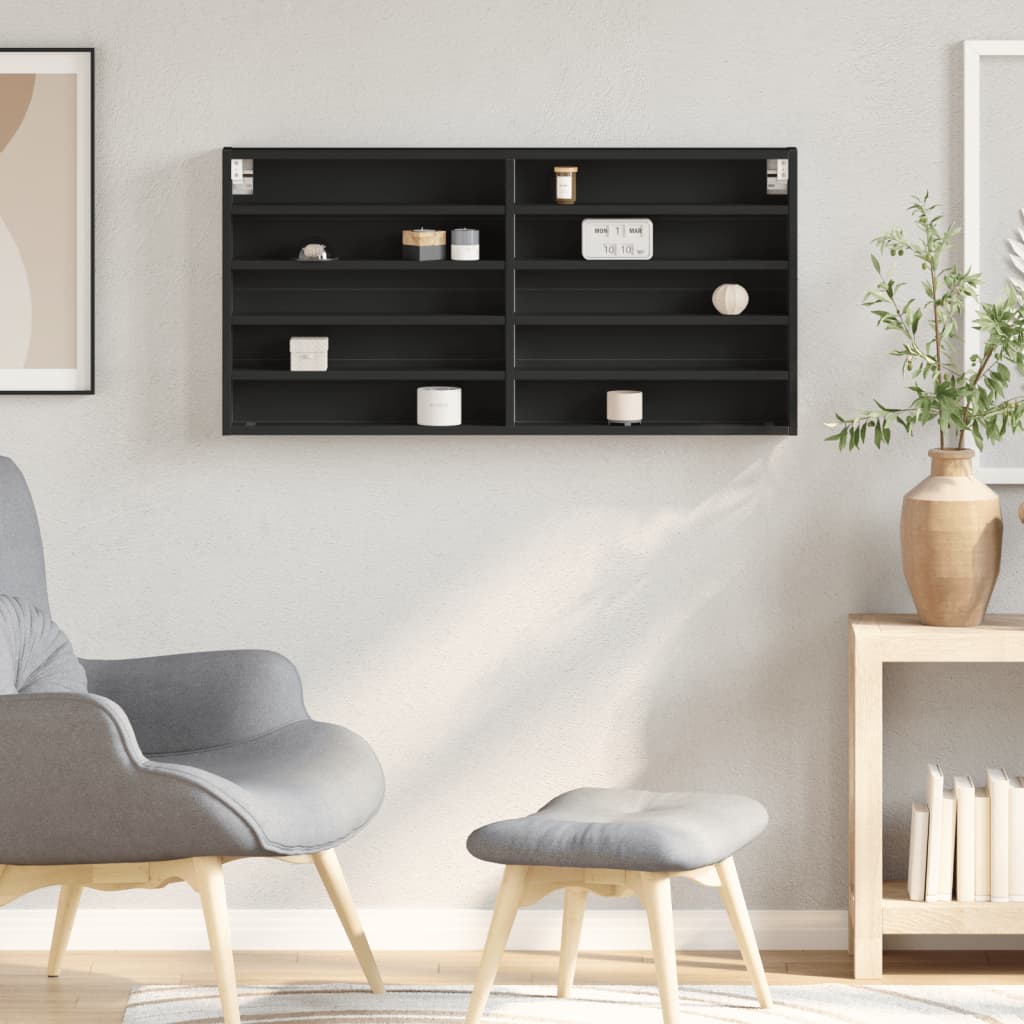 Vitrinekast 100x8,5x50 cm bewerkt hout zwart is nu te koop bij PeponiXL, paradijselijk wonen!