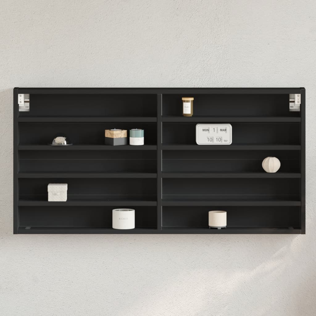 Vitrinekast 100x8,5x50 cm bewerkt hout zwart is nu te koop bij PeponiXL, paradijselijk wonen!