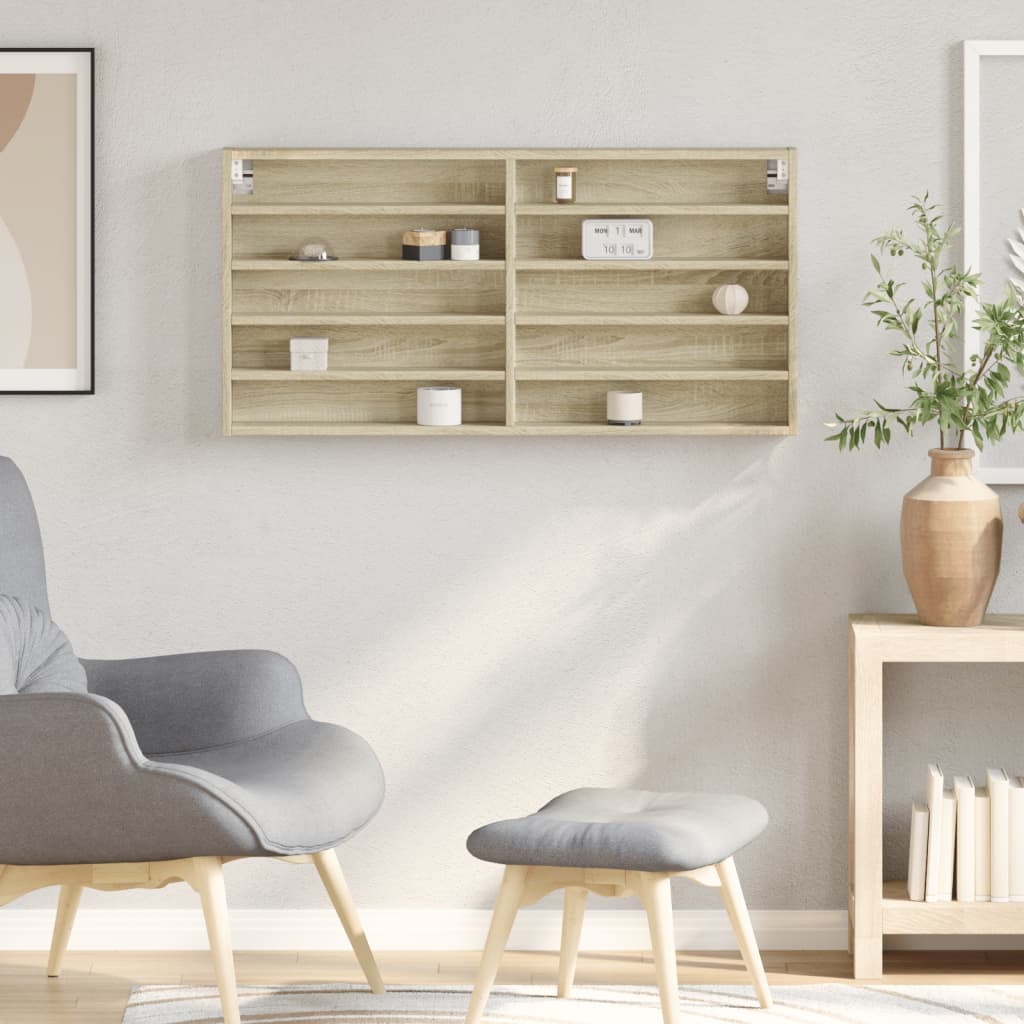 Vitrinekast 100x8,5x50 cm bewerkt hout sonoma eikenkleurig is nu te koop bij PeponiXL, paradijselijk wonen!