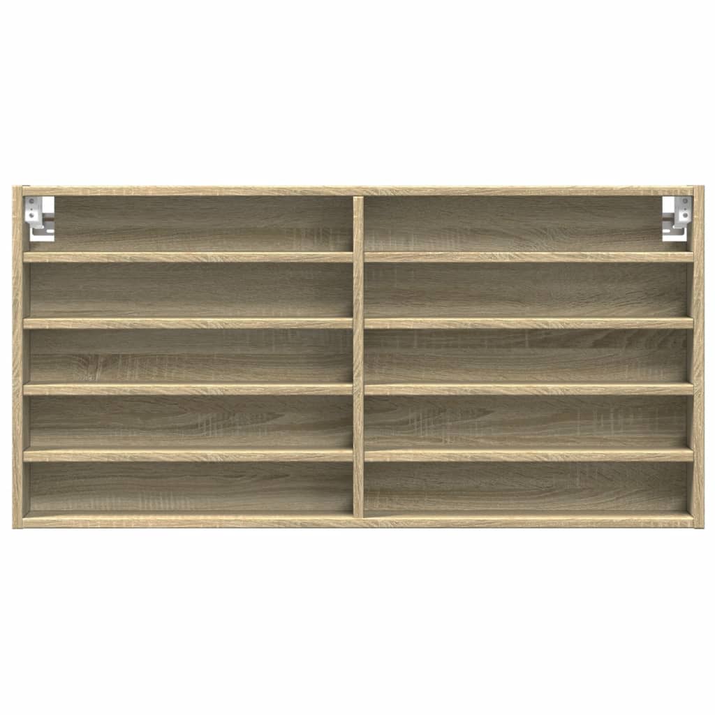 Vitrinekast 100x8,5x50 cm bewerkt hout sonoma eikenkleurig is nu te koop bij PeponiXL, paradijselijk wonen!