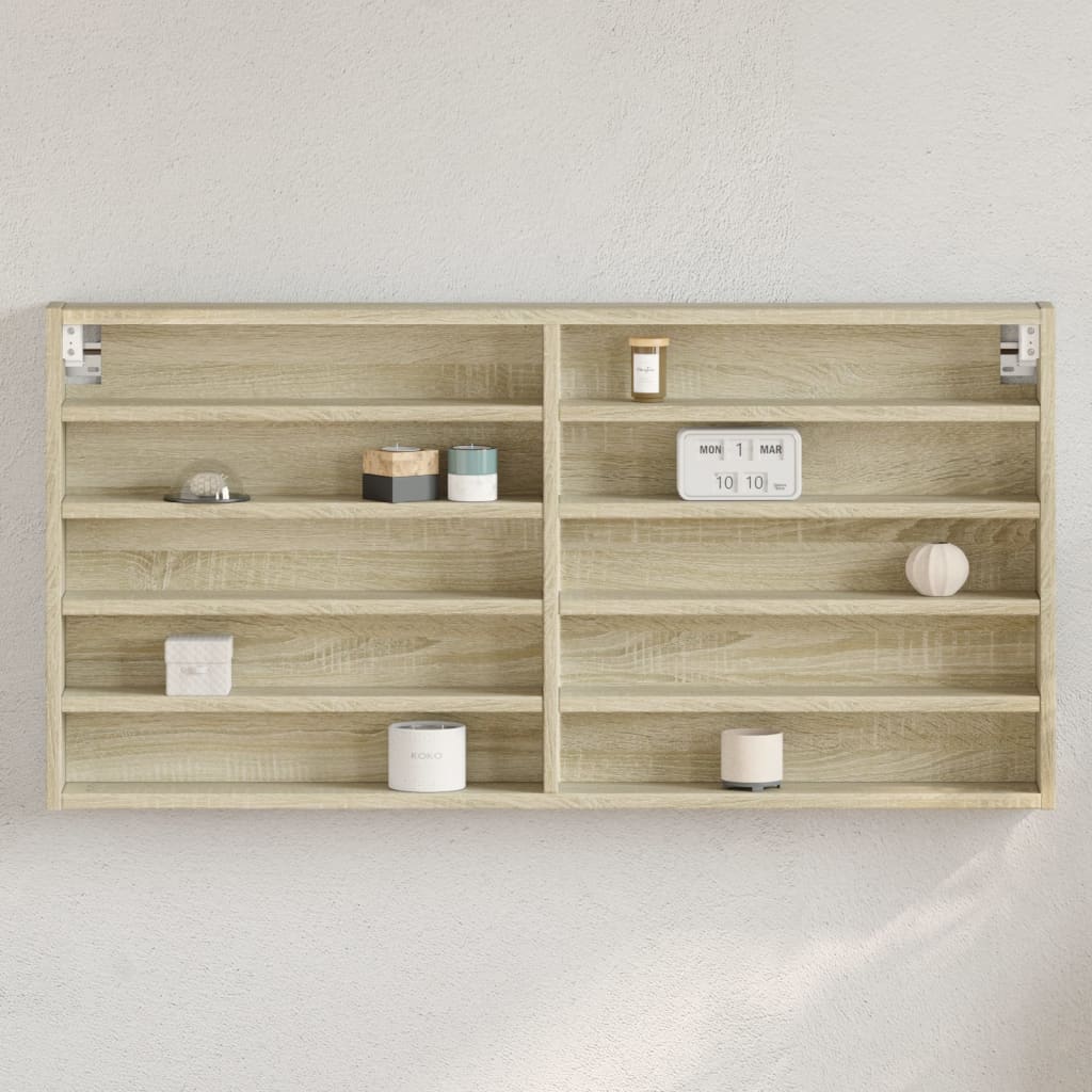 Vitrinekast 100x8,5x50 cm bewerkt hout sonoma eikenkleurig is nu te koop bij PeponiXL, paradijselijk wonen!