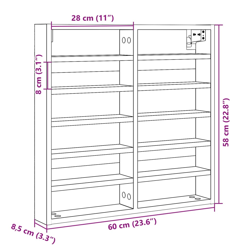 Vitrinekast 60x8,5x58 cm bewerkt hout zwart is nu te koop bij PeponiXL, paradijselijk wonen!