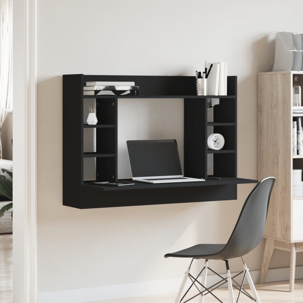 Wandbureau 105x48x75 cm bewerkt hout zwart is nu te koop bij PeponiXL, paradijselijk wonen!