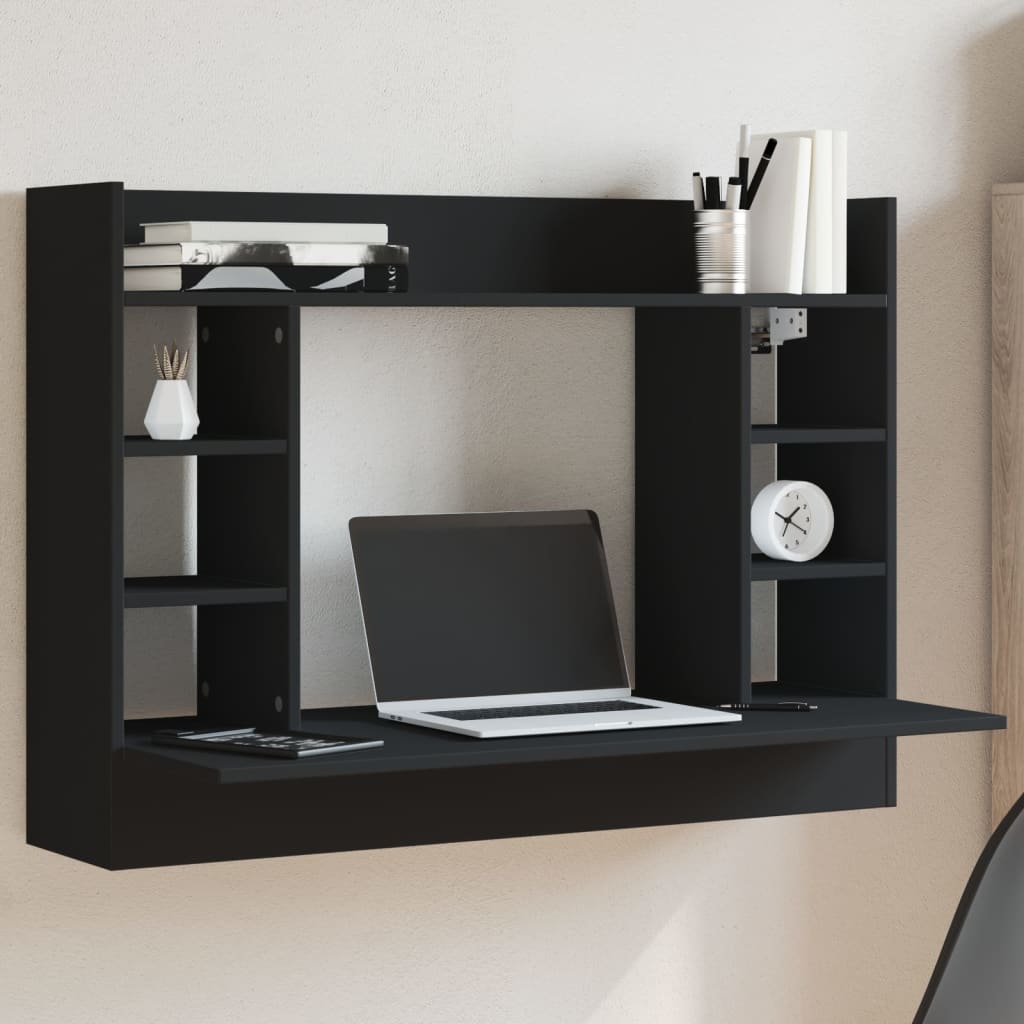 Wandbureau 105x48x75 cm bewerkt hout zwart is nu te koop bij PeponiXL, paradijselijk wonen!