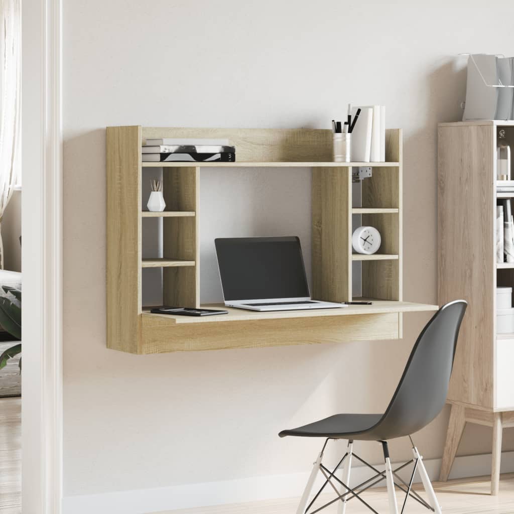 Wandbureau 105x48x75 cm bewerkt hout sonoma eikenkleurig is nu te koop bij PeponiXL, paradijselijk wonen!