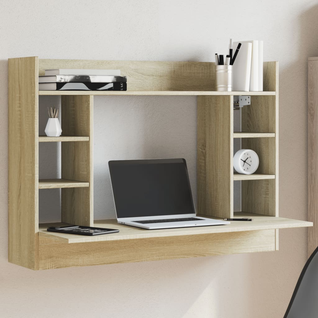 Wandbureau 105x48x75 cm bewerkt hout sonoma eikenkleurig is nu te koop bij PeponiXL, paradijselijk wonen!