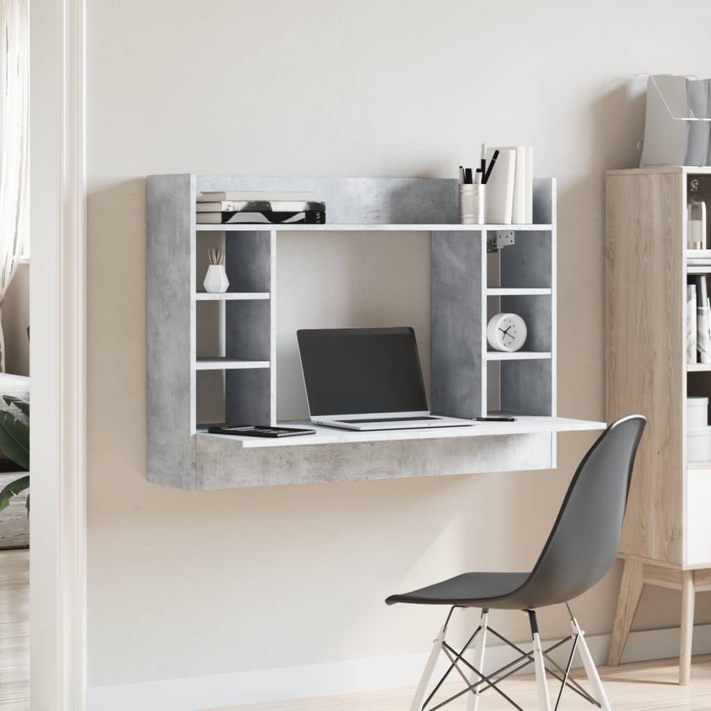 Wandbureau 105x48x75 cm bewerkt hout betongrijs is nu te koop bij PeponiXL, paradijselijk wonen!