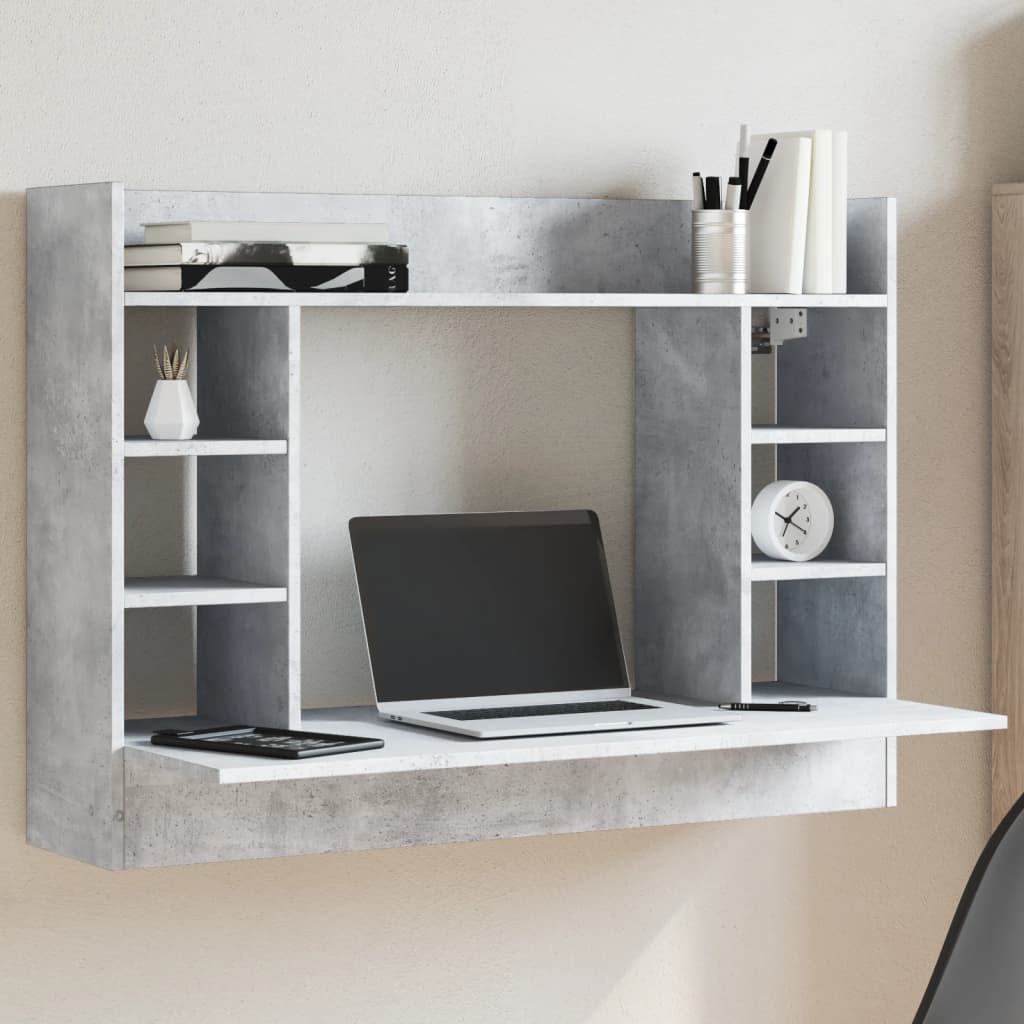 Wandbureau 105x48x75 cm bewerkt hout betongrijs is nu te koop bij PeponiXL, paradijselijk wonen!