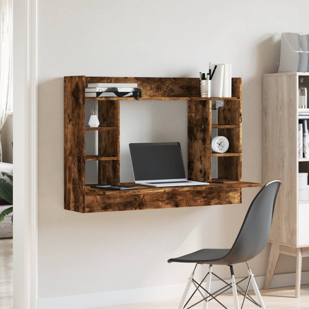 Wandbureau 105x48x75 cm bewerkt hout gerookt eikenkleurig is nu te koop bij PeponiXL, paradijselijk wonen!