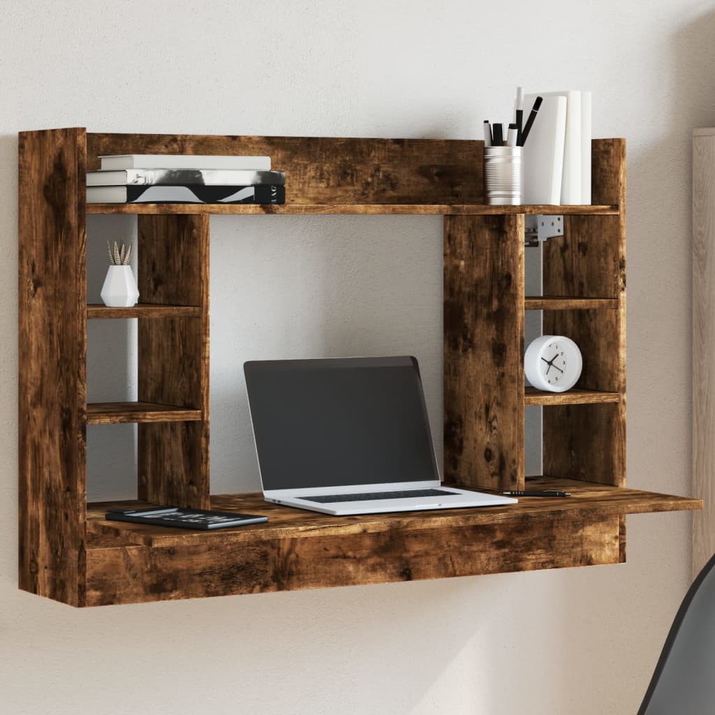 Wandbureau 105x48x75 cm bewerkt hout gerookt eikenkleurig is nu te koop bij PeponiXL, paradijselijk wonen!