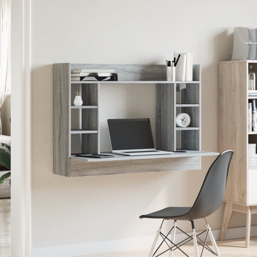 Wandbureau 105x48x75 cm bewerkt hout grijs sonoma eikenkleurig is nu te koop bij PeponiXL, paradijselijk wonen!