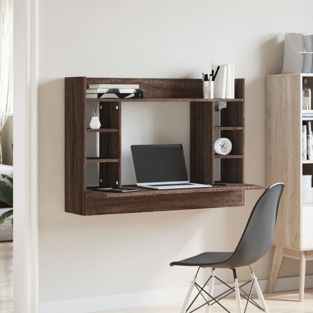 Wandbureau 105x48x75 cm bewerkt hout bruin eikenkleurig is nu te koop bij PeponiXL, paradijselijk wonen!