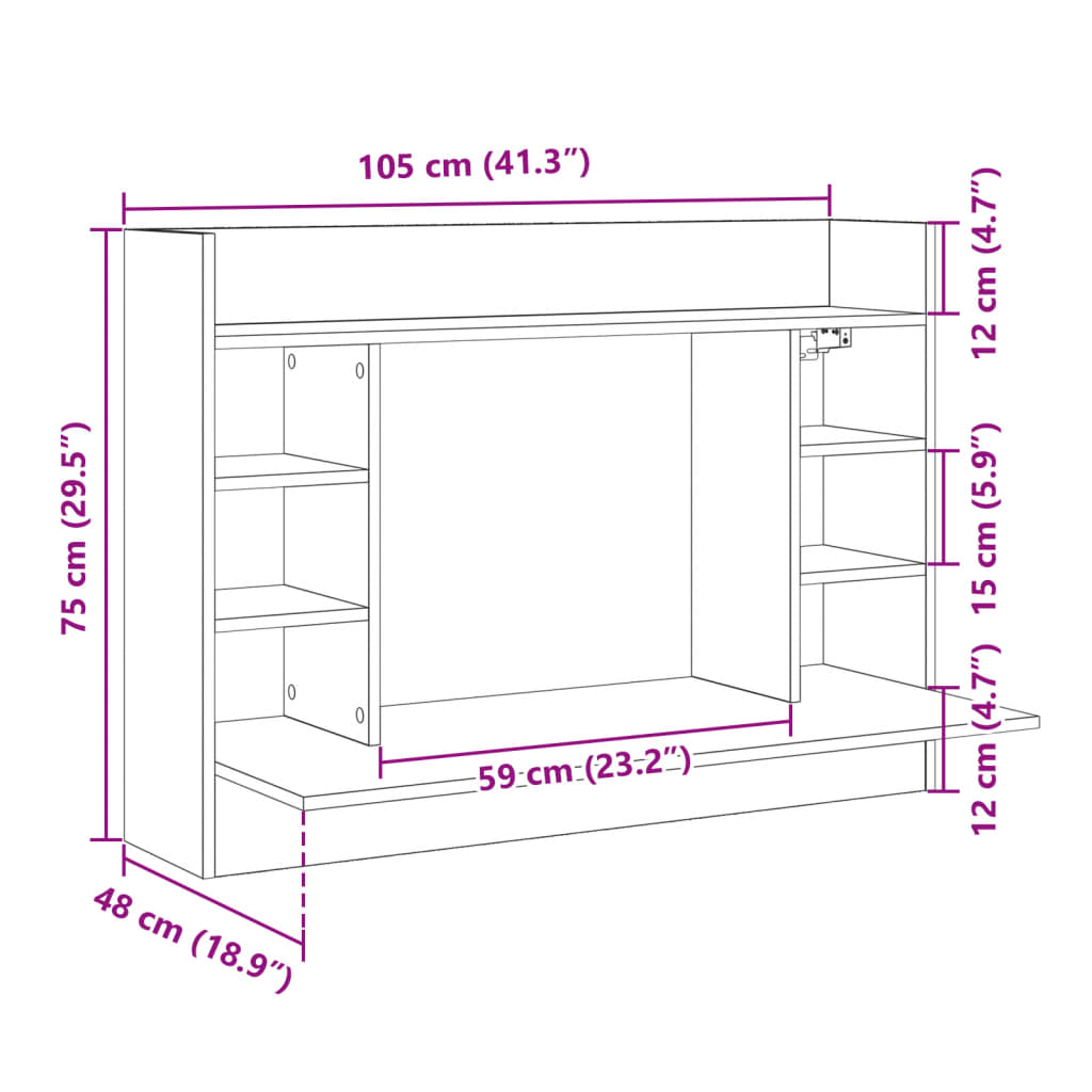 Wandbureau 105x48x75 cm bewerkt hout bruin eikenkleurig is nu te koop bij PeponiXL, paradijselijk wonen!