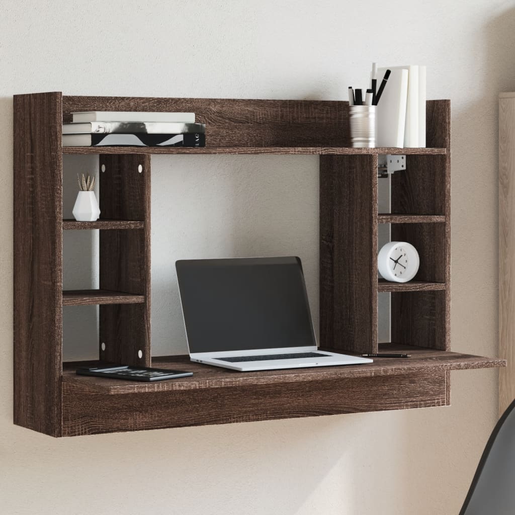 Wandbureau 105x48x75 cm bewerkt hout bruin eikenkleurig is nu te koop bij PeponiXL, paradijselijk wonen!