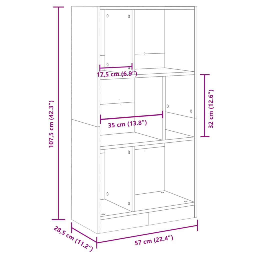 Boekenkast 57x28,5x107,5 cm bewerkt hout sonoma eikenkleurig is nu te koop bij PeponiXL, paradijselijk wonen!
